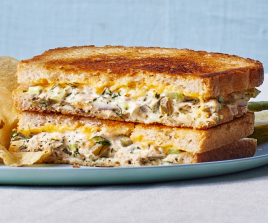 TUNA, MELTED CHEESE, RED ONION SANDWICHES