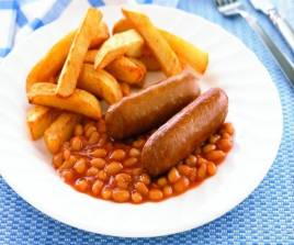 SAUSAGE, BEANS & CHIPS