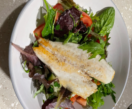 SEA BASS FLAT CHIPS AND SALAD